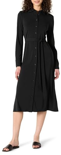 Amazon Essentials Women's Regular Fit Long Sleeve Matte Jersey Collared Smart Midi Shirt Dress, Black, L
