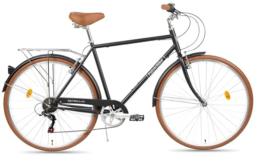 FabricBike Southken - 28' stadscykel, klassisk stadscykel, cykel med korg, bekväm sadel, 7-växlad växellåda (Southken Matte Black, L-58cm)
