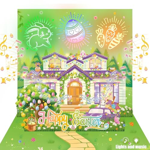 DTESL Easter Card, firework light and music for Pop Up Card, easter Greeting Cards with Envelope, Funny Easter gift For Family, Friend, Kids