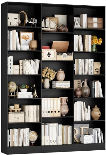 FirFurd 188cm di Altezza Libreria Scaffale, Libreria da Parete a 17 Scomparti Aperti, Scaffale Portaoggetti Aperto, Vetrina, Porta CD per Soggiorno, Studio, Ufficio, 149x23.5x188cm (Nero)