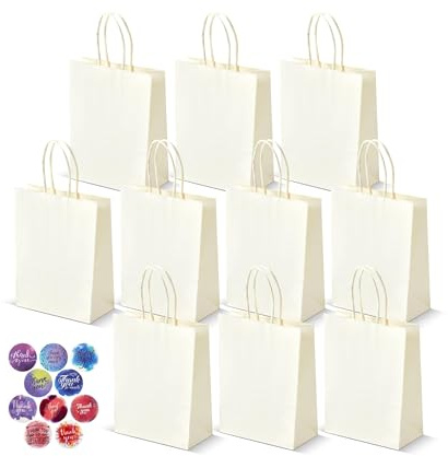 HURUC White Paper Party Bags with Handles 30 Pack 120 GSM | White paper bags for birthdays, baby showers, weddings, easter, party favours and gift bags.