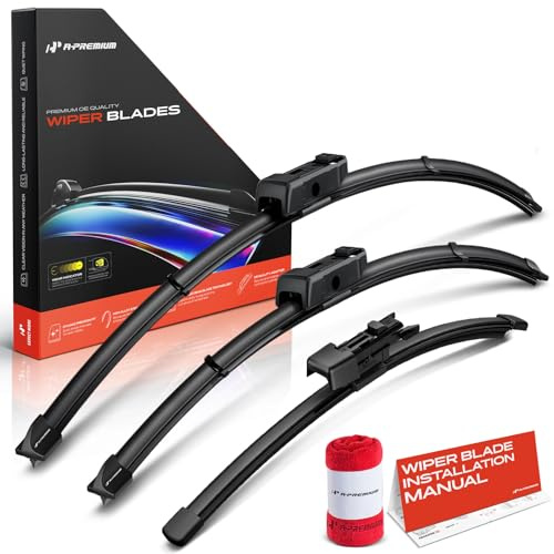 A-Premium 26+22+14 Windshield Wiper Blades Compatible with Volkswagen Atlas Cross Sport 2021 2022 2023 2024 - Front Rear Wipers Blade, TLPN/FR_2V, with Wear Indicator & Towel (Pack of 3)
