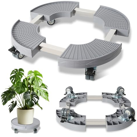 Fogmiea Rullo per piante rotondo, sottopentola con rotella di bloccaggio girevole a 360°, regolabile Ø 38 cm fino a 54 cm, portata 200 kg, resistente alle intemperie, per interni ed esterni, colore