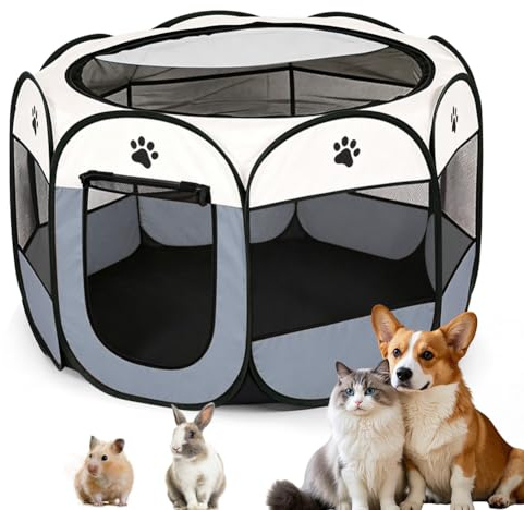 Beccucciolo grigio pieghevole per casa, recinto per cani per casa, coniglio, coniglio e piccoli animali sia all'interno che all'esterno