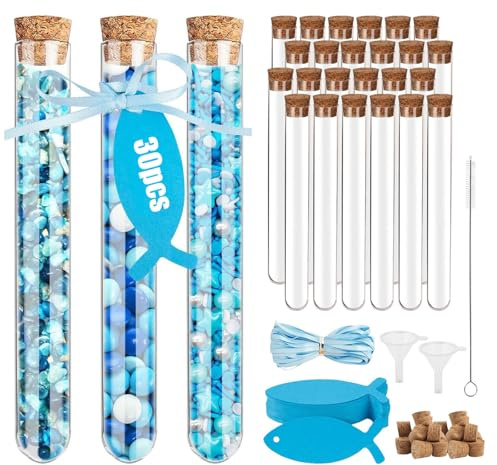 LEIMEND 30 Pièces Tube Plastique Transparent avec Bouchon Liège 15x150mm
