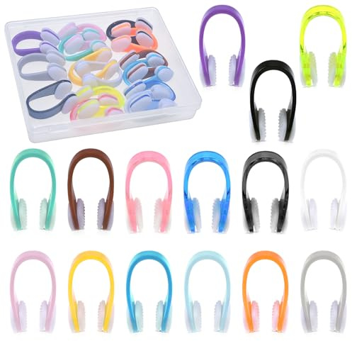 Lanstorm 15 Pcs Nose Clips Swimming, Soft Silicone Swimming Nose Clip, Reusable Clip with Clear Storage Box, Swim Protector for Beginners Adult Kids (Aged 7+) Water Sports, Colorful