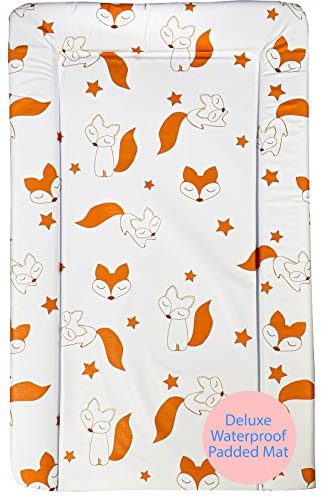 Callowesse Baby Changing Mat 76x45cm. Waterproof, Wipe Clean, Raised Edges, Portable and Foldable – Red Foxes