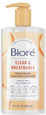 Biore Clear & Breathable Cooling Cleanser with Witch Hazel, Acne Treatment for Face, Face Scrub for Oily Skin, Salicylic Acid Cleanser, 6.77 Oz