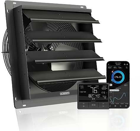 AC Infinity AIRLIFT T14, Shutter Exhaust Fan 350mm with WiFi Temperature Humidity Controller, EC-Motor Wall Mount Ventilation and Cooling for Sheds, Attics, Workshops, and Greenhouses, 14-Inch