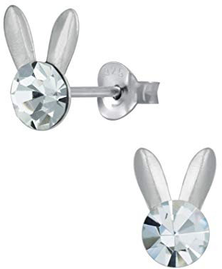 Laimons Mädchen Kinder-Ohrstecker Ohrringe Kinderschmuck Hase Kaninchen Ohren Häschen weiß mit Glitzer 9 mm Sterling Silber 925
