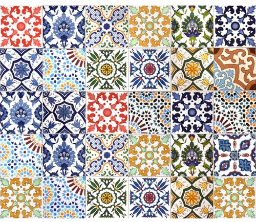 30 Mattonelle MISTE in ceramica smaltata. Pacco contenente 30 mattonelle decorate 20 X 20 cm spessore 0,6 cm - Mattonelle Tunisine realizzate con Serigrafia Artigianale. Adatte a rivestimento.