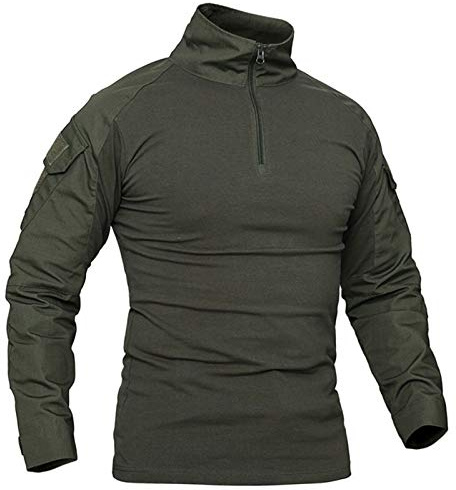 Militärtaktisk långärmad herrskjorta som andas jakt bekämpa snabbtorkande utomhus 1/4 dragkedja fram kamouflage airsoft, grön, XL
