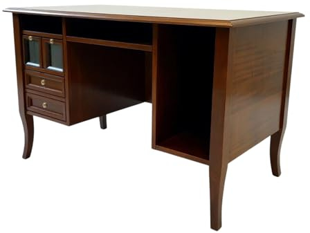 Mar.c.a. Design - Scrivania Arte Povera con Ripiano, Porta Tastiera e 4 Cassetti - Scrittoio in Legno 130x74x78 cm Made in Italy