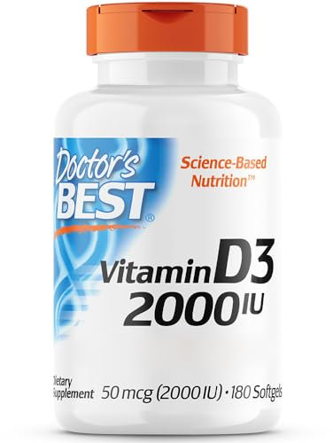 Doctor's Best, Vitamina D3, 2.000IU, Deposito di 2 Giorni, 180 Capsule, Testato in Laboratorio, Senza Glutine, Senza Soia