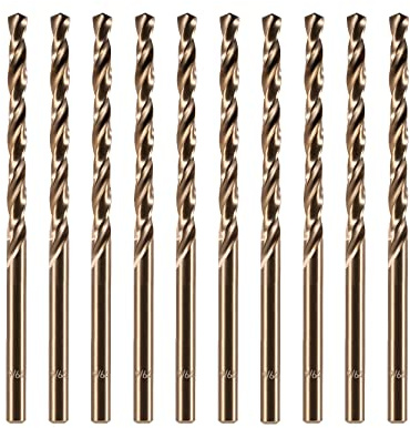 amoolo 9/64 inch Cobalt Drill Bits(10Pcs), M35 HSS Metal Jobber Length Twist Drill Bit Set for Hard Metal, Stainless Steel