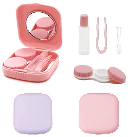 laeeyin Set di 2 contenitori per lenti a contatto, da viaggio, con specchio, a prova di perdite, per la casa e i viaggi, Colore: rosa., Alla moda