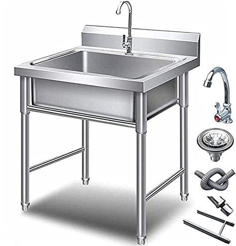 Évier, pots de lavage, lavage des fruits et légumes Évier 304 Évier de services publics autonomes en acier inoxydable avec robinet de support et déflecteur adapté au restaurant Kitchen Intérieur