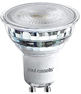 paul russells LED Glass GU10 – Dimmable Fittings Spot Lightbulbs, 4.5W 345 Lumens LED Bulbs, 50w Equivalent, Bright 6500K Daylight, Dimmer Energy Saving 38° Ceiling Spotlights, 1 Pack