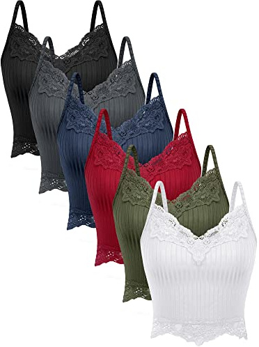 6 Pack Fairy Grunge Y2K Tops, Lace Patchwork Crop Tops Ribbed Knitted Cropped Cami Tank Top Y2K Clothing for Women Girls, Show, S