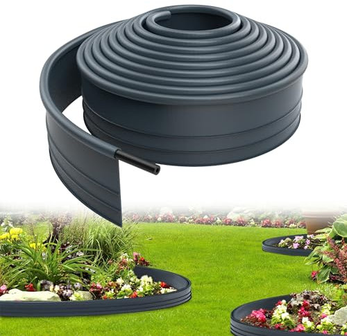 UISEBRT Flexible Rasenkante Kunststoff 6m - Beetumrandung mit runden Oberkante Beeteinfassung - Verhindert Wurzelausbreitung - Stabile Beetbegrenzung, 9,6 cm x 6m, Anthrazit