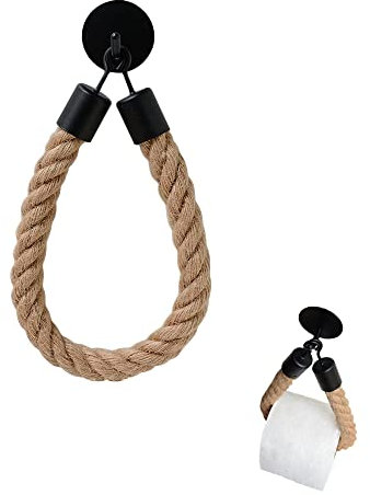 Hazrcvr Toilettenpapierhalter Seil Klopapierrollenhalter Vintage Hanfseil Klopapierhalter Ohne Bohren Vintage Handtuchhalter Taschentuchhalter Selbstklebender Schnur Toilettenpapierhalter