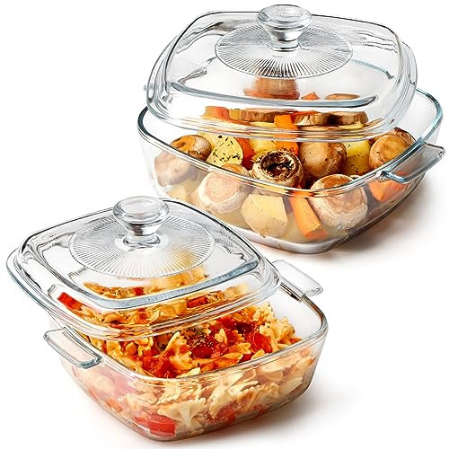 NUTRIUPS Glas-Auflaufform mit Deckel, Glas-Auflaufform, ofenfest, Glas-Auflaufform (quadrat-0.8L+quadrat-1.2L)