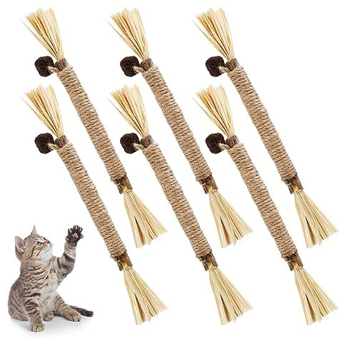 FANTESI 6 Stück 21cm Katzenminze Sticks, Stick Katze Bio katzenminze Spielzeug für Katzen, KatzensticksKausticks Set für Stress abbauen, Zähne reinigen