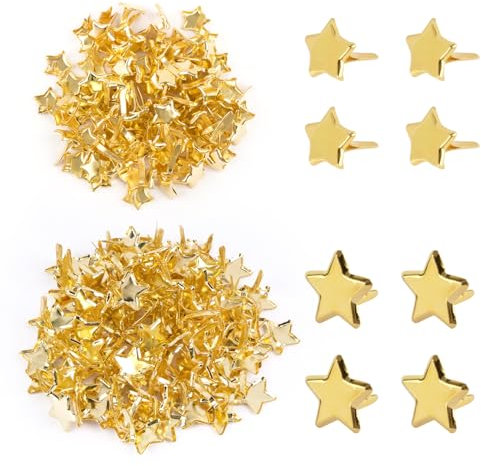 BETESSIN 200pcs Mini Brads Stern Gold Musterklammern 14mm+ 8mm Metall Verschlussklammern Klein Klammern Musterbeutelklammern Briefklammern für DIY Scrapbooking Basteln Papier Befestigung