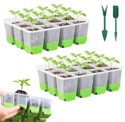 Begonia Lot de 2 serres d'intérieur - Avec 24 trous pour plantation - Mini serre - Réutilisables - Pour semis, fleurs, légumes