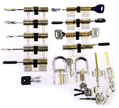 Juego De GanzúAs,Candado Transparente, 14 PCS Cerraduras de práctica transparentes Herramientas de cerrajería profesional con 9pcs Lock Pick Set como regalo para herramientas de práctica