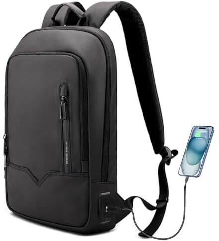 HEROIC KNIGHT Mochila Ordenador Portátil Laptop 17'' Ergonómica con Puerto de Carga USB Impermeable Acolchada Elegante para Negocios Trabajo Escolar Estudio Diario Viaje Ocio Volumen 14L (Negro)