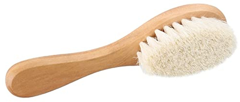 Mjukt Naturligt Gethår ​​babyborste med Trähandtag, Spädbarnshuvudmassage-grooming-kam för Att Reda Ut, Stimulera Hårbotten, öka Blodcirkulationen