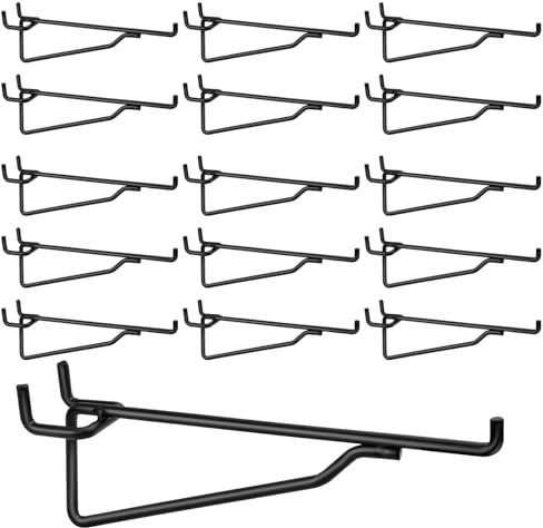 Aemygo 16 ganci in metallo per pannelli forati, 15,2 cm, per pannelli forati da 1/4 di pollice, per organizzare banchi da lavoro, garage, sala artigianale, negozio al dettaglio, nero