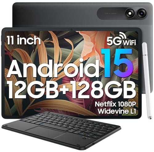 Blackview Tablets 11 inch Android 15, Tab 90WiFi with Gemini Ai 2.0, 12GB+128GB/2TB TF, Octa-core CPU, Widevine L1, 5G WiFi Tablets, 8200mAh/Fast Charge, 120HZ/13MP+8MP Ai Camera/Face ID, Gray