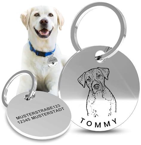 Hundemarke mit Gravur – Personalisierte Edelstahl Dog Tag für Hunde, Katzen & Tiere – 25mm Durchmesser, Hundemarke mit Bild und individuellem Design
