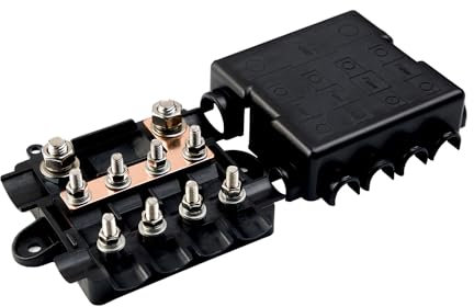 Porte-Fusible Offgridtec Pour Fusibles 1X Mega + 4X Midi, Avec Jeu De Barres, Boîtier En Polyamide Avec Couvercle, Fusible De Distribution D'Énergie Robuste Pour Circuits Hauts Et Moyens