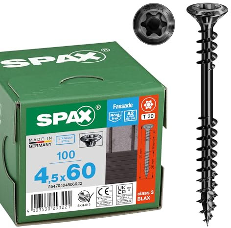 SPAX 4CUT - 25470404506022 - Lot de 100 vis de façade en acier inoxydable A2 BLAX - Filetage de fixation T-STAR plus T20 - Tête fraisée bombée