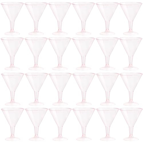 24-pack martiniglas i plast, 180 ml engångs cocktailglas, margarita-glas i plast, perfekt för bröllop, fest (rosa)