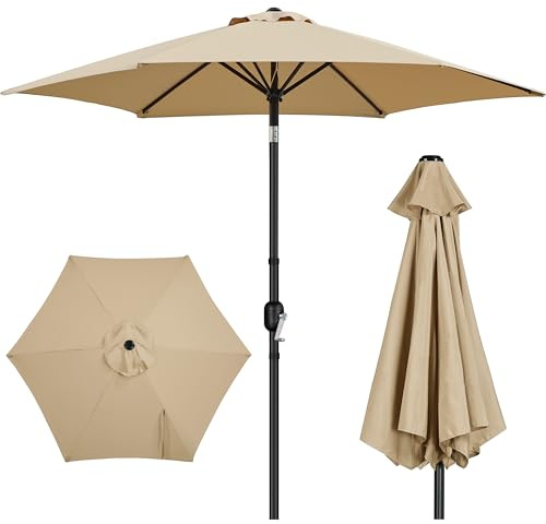 Yaheetech Sombrilla para Jardín 270 cm Inclinable 6 Varillas Beige