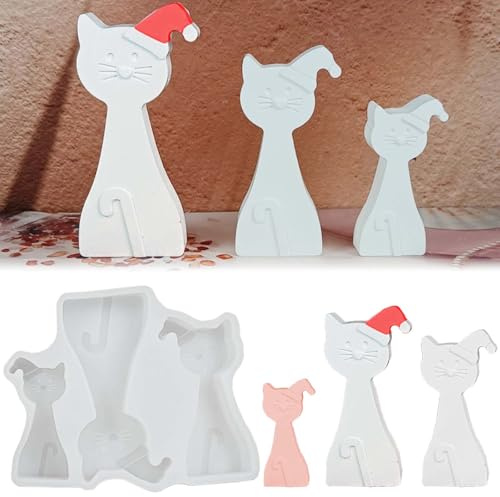 TREABEAR 3 stampi in silicone per colata a forma di gatto, per Natale, animali 3D, candele