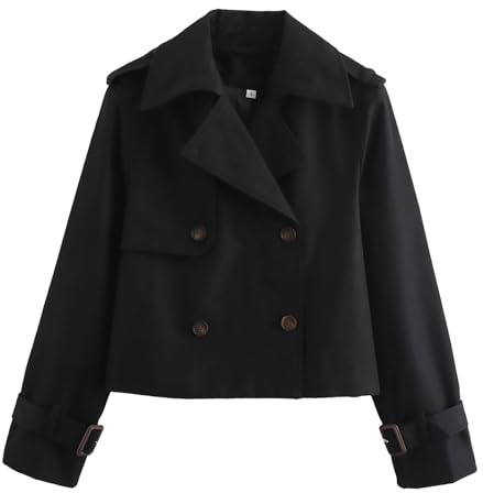 Trench-coat court pour femme, croisé, revers crantés, décontracté, léger, manteaux d'hiver, vestes courtes avec poches