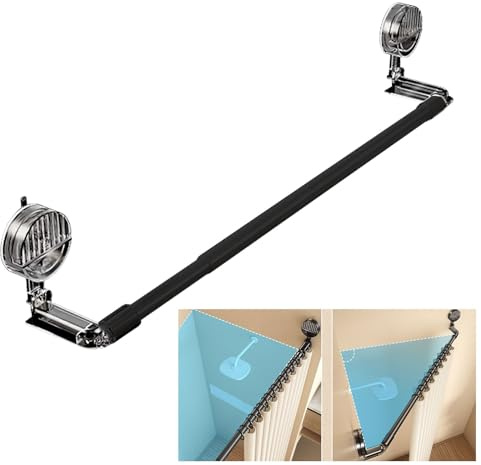 Asta telescopica per tenda da doccia, 120-210 cm, rotazione di 180°, ventosa antiscivolo, portata 25 kg, appendiabiti regolabile per bagno (nero)