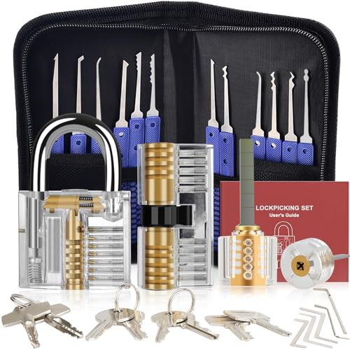 Diyife Set Grimaldelli,[36 Pcs]Set Fabbro, Grimaldelli Professionali con 4 Trasparente Serratura,Kit Grimaldelli,Pratica Aprire le Serrature Set,Lockpicking Set per Fabbri Principianti ed Esperti,Blu