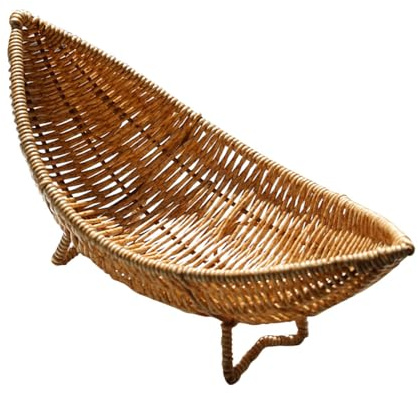 DECHOUS Cesta Tejida de Ratán Natural para Frutas y Verduras Plato Multiusos Forma de Barco Cesta para Huevos y Snacks Adecuado para Cocina y Comedor Decoración Ecológica y Práctica