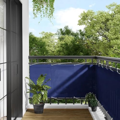 Mokuyary Protección visual para balcón, color azul, 75 x 800 cm, 100 % poliéster Oxford, revestimiento para balcón, cubierta opaca contra el viento para jardín, terraza, exterior