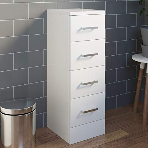 Affine® 250mm Bathroom Drawer Unit Bathroom Storage Cabinet Cupboard Freestanding, 4 Drawers, Soft Close Drawers, White Gloss