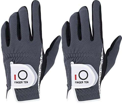 FINGER TEN Gants De Golf Hommes Homme Main Gauche Droite PoignEe Lot De 2， Gant Chaude Et Humide Durable Confortable Gants Doux S M L ML XL Noir Gris (Main Gauche(Worn on Left Hand)-Gris, L)