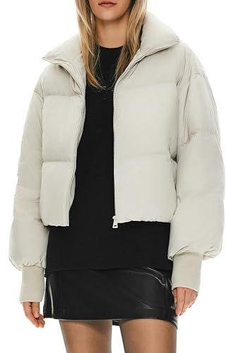 Orolay Doudoune D'hiver pour Femme Col Montant Bulle Silhouette Surdimensionnée Manteau Court en Duvet Blanc M