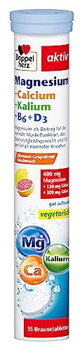 Doppelherz Magnesium + Calcium + Kalium + B6 + D3 - Magnesium als Beitrag für die normale Muskelfunktion und für den Erhalt normaler Knochen - 15 vegetarische Brausetabletten