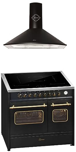 GURARI Cuisinière à induction E 913 DF RU BL+GCH 046 Bl 9 - Rétro électrique - Range Coocker avec induction Flex + hotte aspirante 90 cm